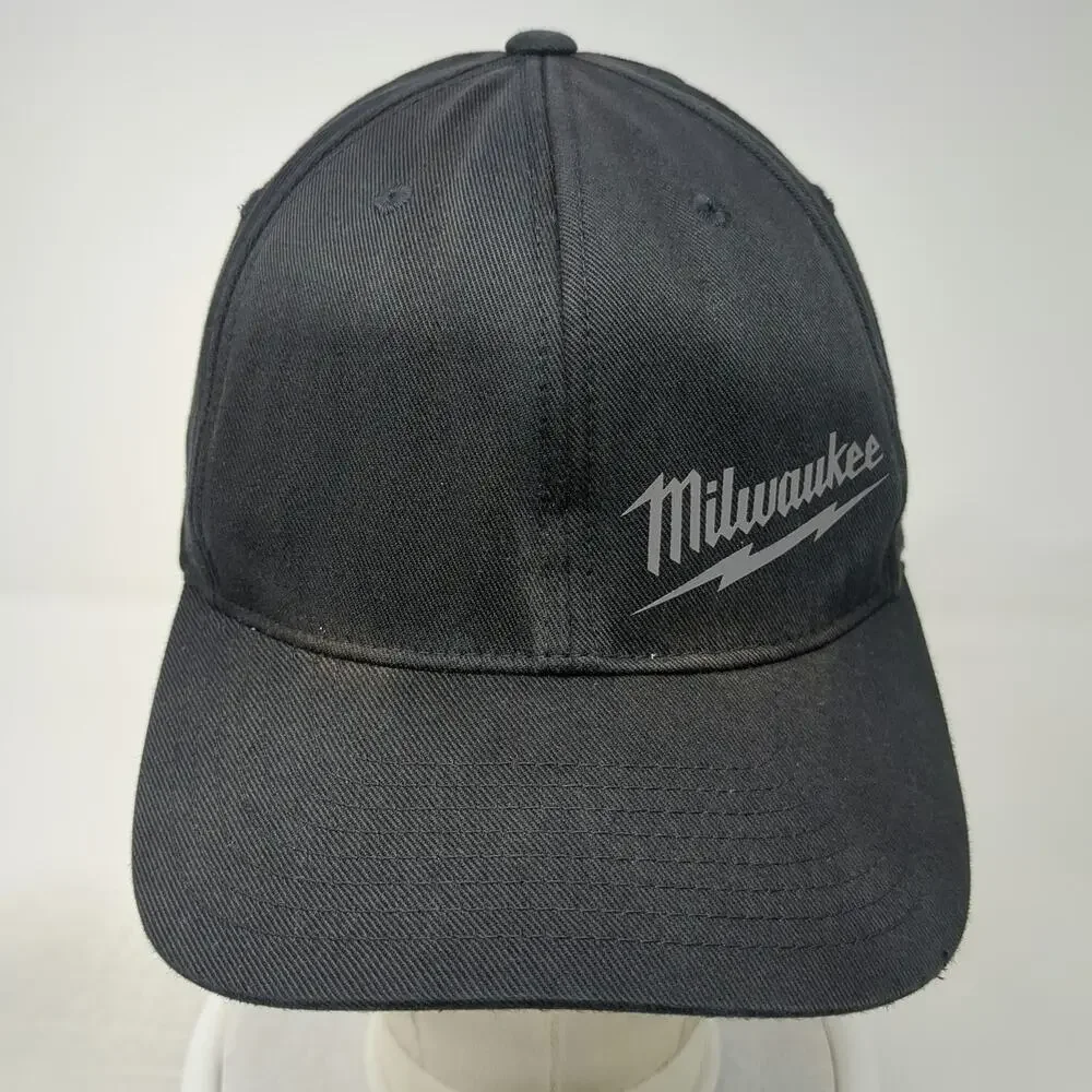 Milwaukee Baseball Cap Black One Size Flexfit Gray Logo Stretch Fit Work Hat